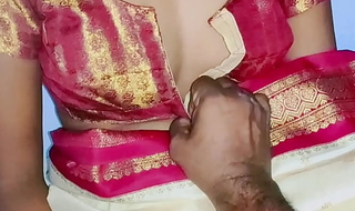 Cream color sary in Indian sexy wife