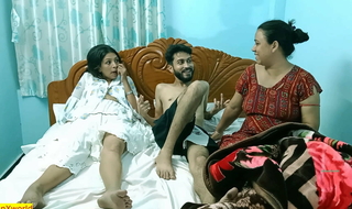 Desi hot boy fucking duo hot girls together! Indian threesome sex