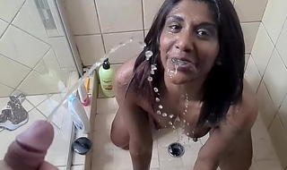 Indian girl white cock face piss in slow motion, POV