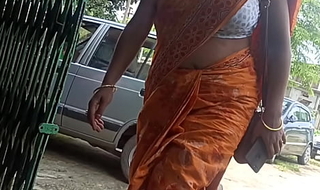 orange desi milf walking with big boobs