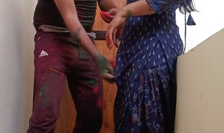 Hot indian desi municipal bhabhi was celebrate Holi with dever on conspicuous Hindi audio